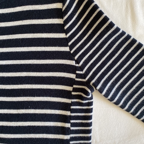J. Jill Breton stripe nautical zip shoulder long knit tunic sweater navy grey - Picture 8 of 13